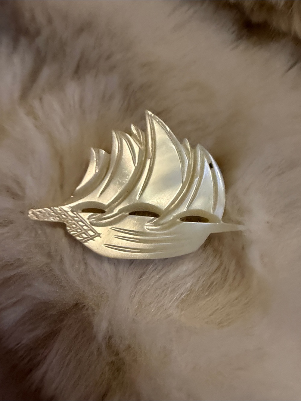 Antique hand carved Shio Mother-of-Pearl pendant/pin